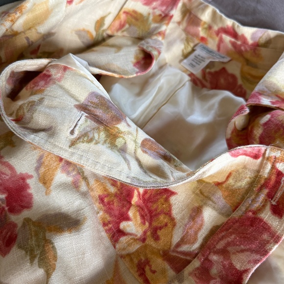 Yellow Orange Pink Red Rose Linen Trucker Jacket - Coldwater Creek - XL - Picture 7 of 16